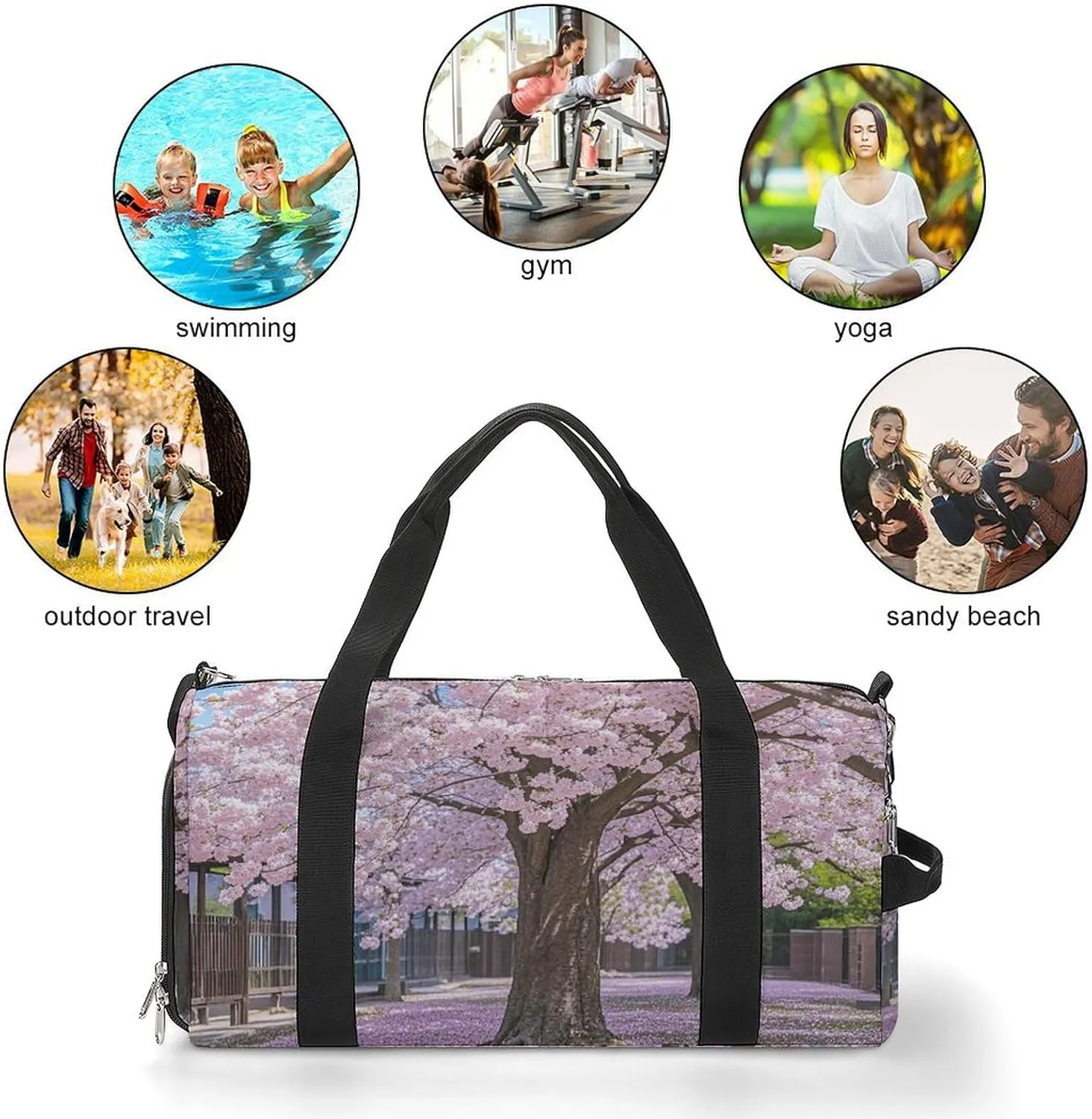Gym Bag Cherry Blossom Duffel Bag for Men Women Travel Overnight Bag with Shoe Compartment Workout Bags