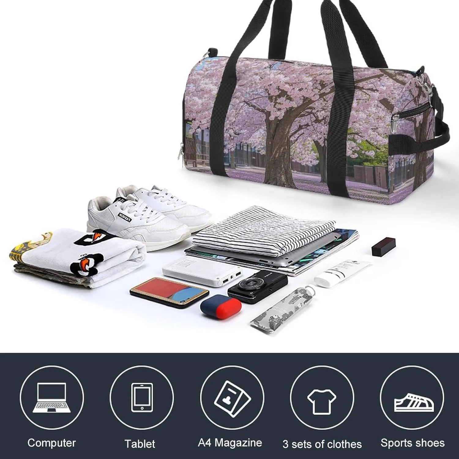 Gym Bag Cherry Blossom Duffel Bag for Men Women Travel Overnight Bag with Shoe Compartment Workout Bags