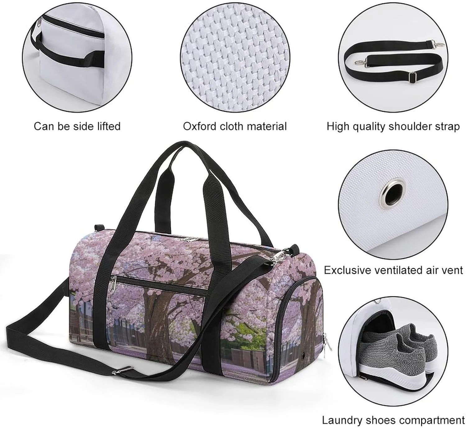 Gym Bag Cherry Blossom Duffel Bag for Men Women Travel Overnight Bag with Shoe Compartment Workout Bags