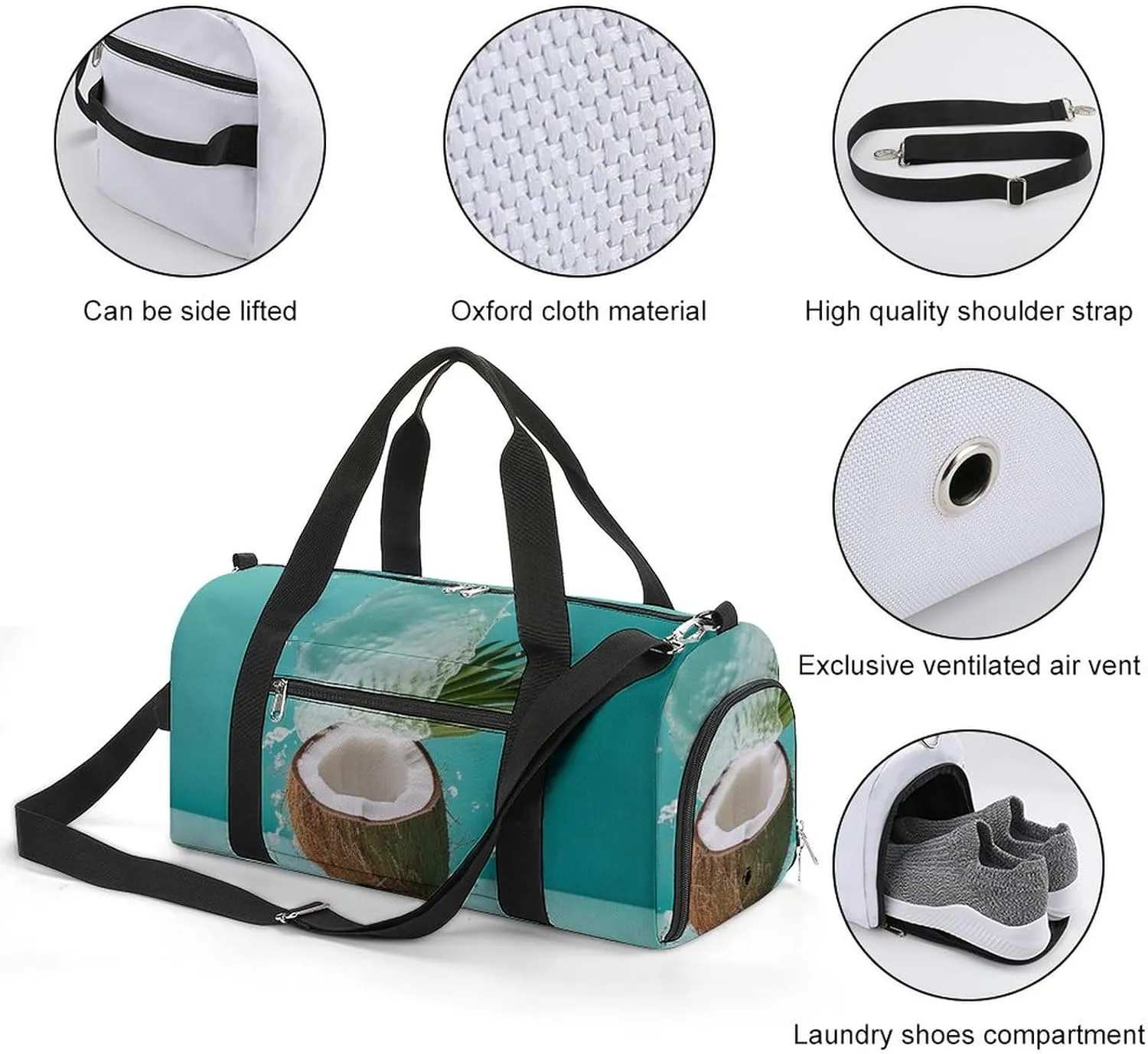 Gym Bag Coconut Drink Duffel Bag for Men Women Travel Overnight Bag with Shoe Compartment Workout Bags