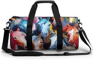 Gym Bag Colorful Cartoon Horses Duffel Bag for Men Women Overnight Bag with Shoe Compartment Workout Bags