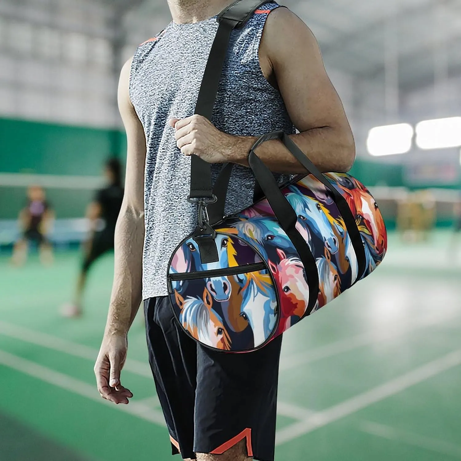 Gym Bag Colorful Cartoon Horses Duffel Bag for Men Women Overnight Bag with Shoe Compartment Workout Bags