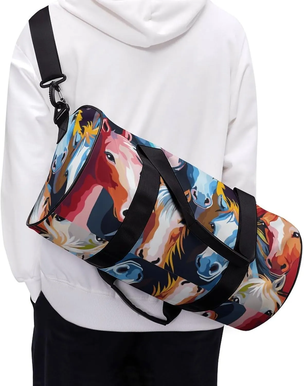 Gym Bag Colorful Cartoon Horses Duffel Bag for Men Women Overnight Bag with Shoe Compartment Workout Bags