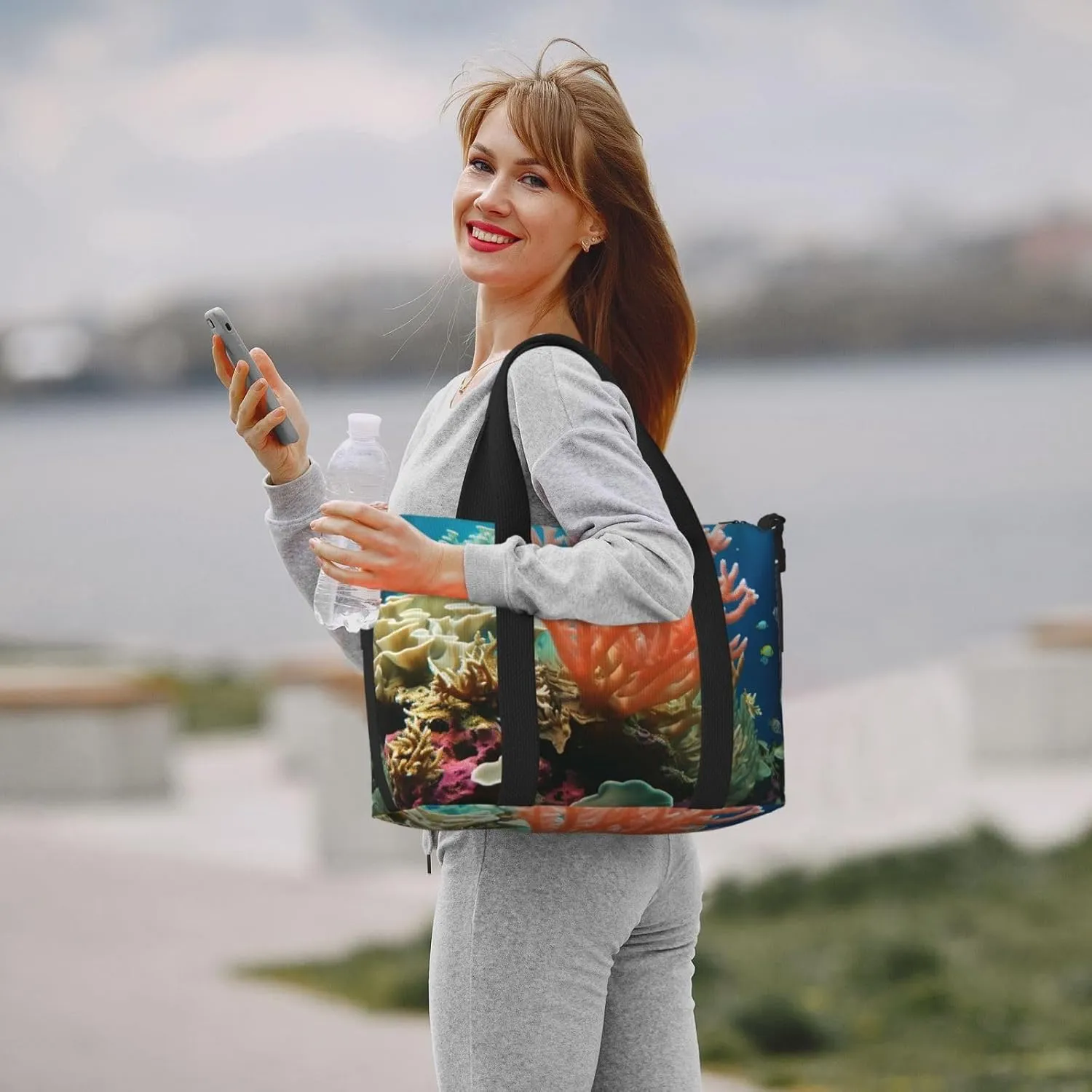Gym Bag Coral Duffel Bag for Men Women Travel Overnight Bag with Shoe Compartment Workout Bags