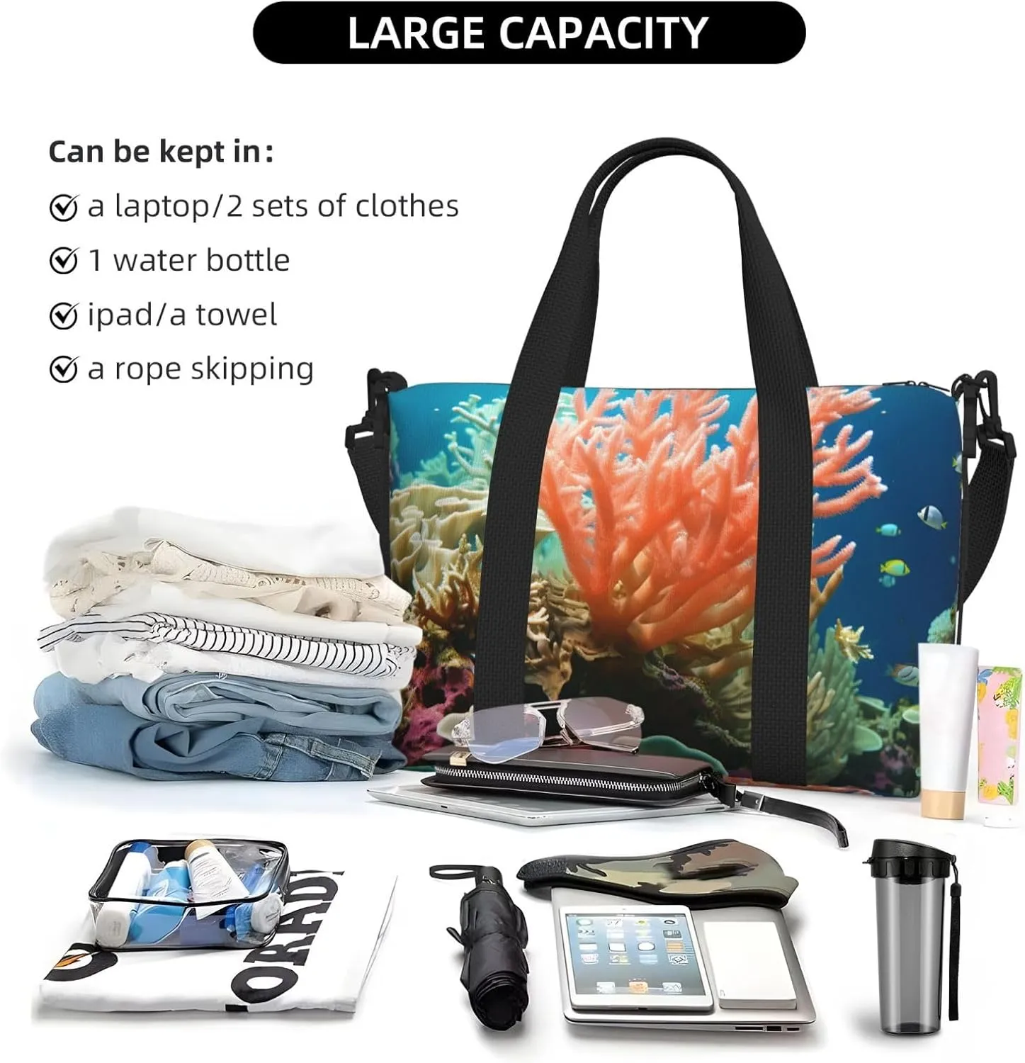 Gym Bag Coral Duffel Bag for Men Women Travel Overnight Bag with Shoe Compartment Workout Bags