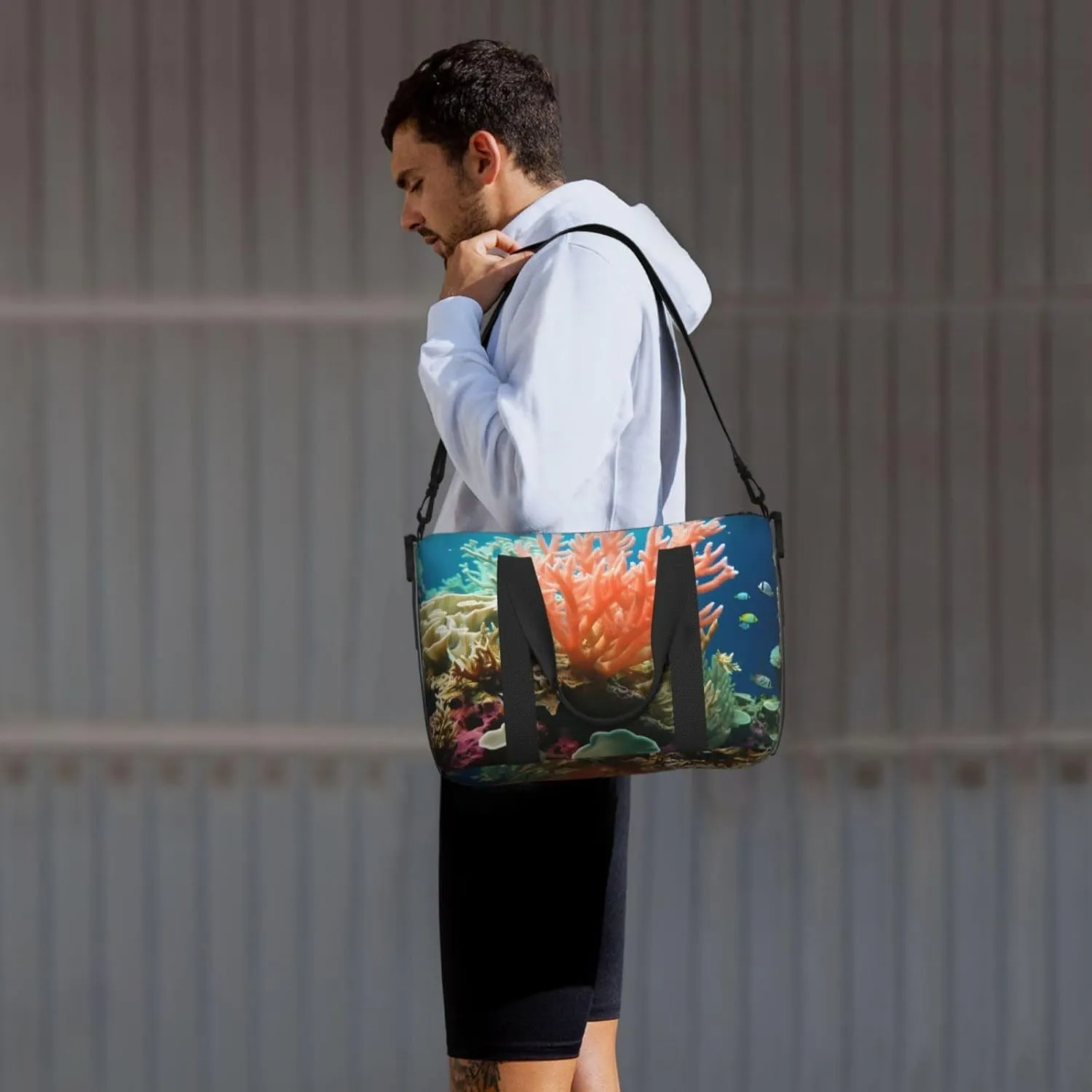 Gym Bag Coral Duffel Bag for Men Women Travel Overnight Bag with Shoe Compartment Workout Bags