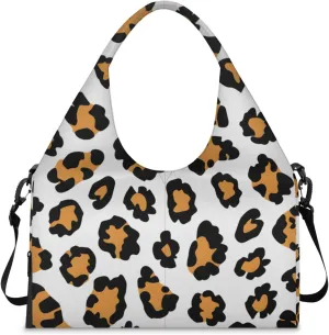 Gym Bag for Women Animal Leopard Print Duffel Bag with Shoe Compartment and Yoga Mat Holder Portable Weekender Bags Travel Tote Bags