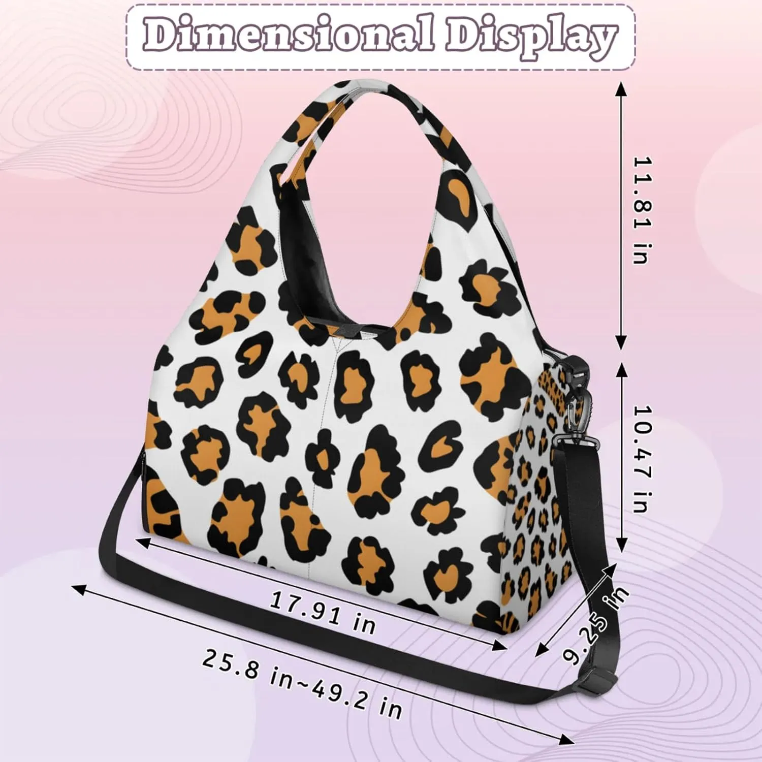 Gym Bag for Women Animal Leopard Print Duffel Bag with Shoe Compartment and Yoga Mat Holder Portable Weekender Bags Travel Tote Bags
