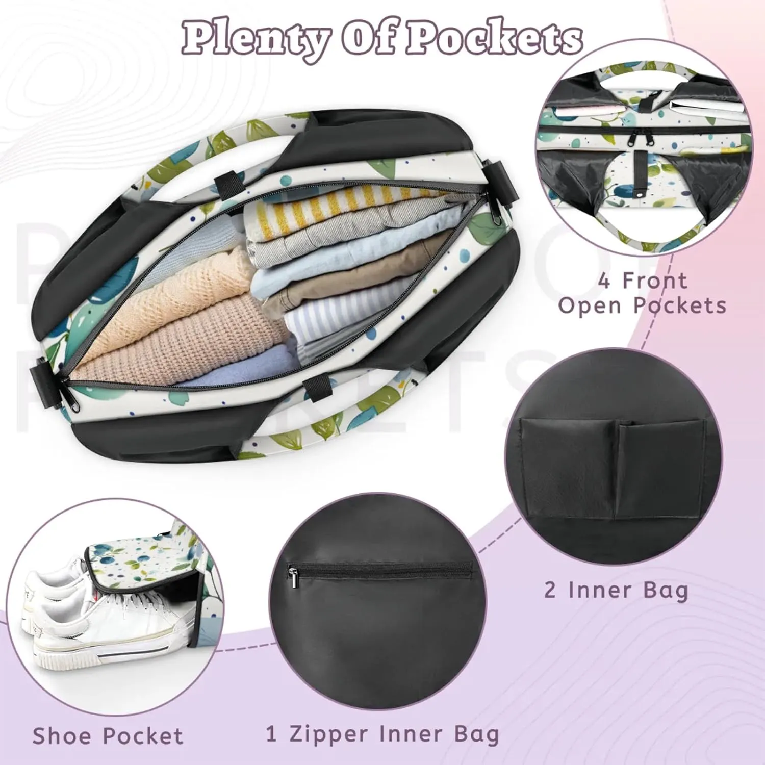 Gym Bag for Women Blueberry Watercolor Duffel Bag with Shoe Compartment and Yoga Mat Holder Portable Weekender Bags Travel Tote Bags