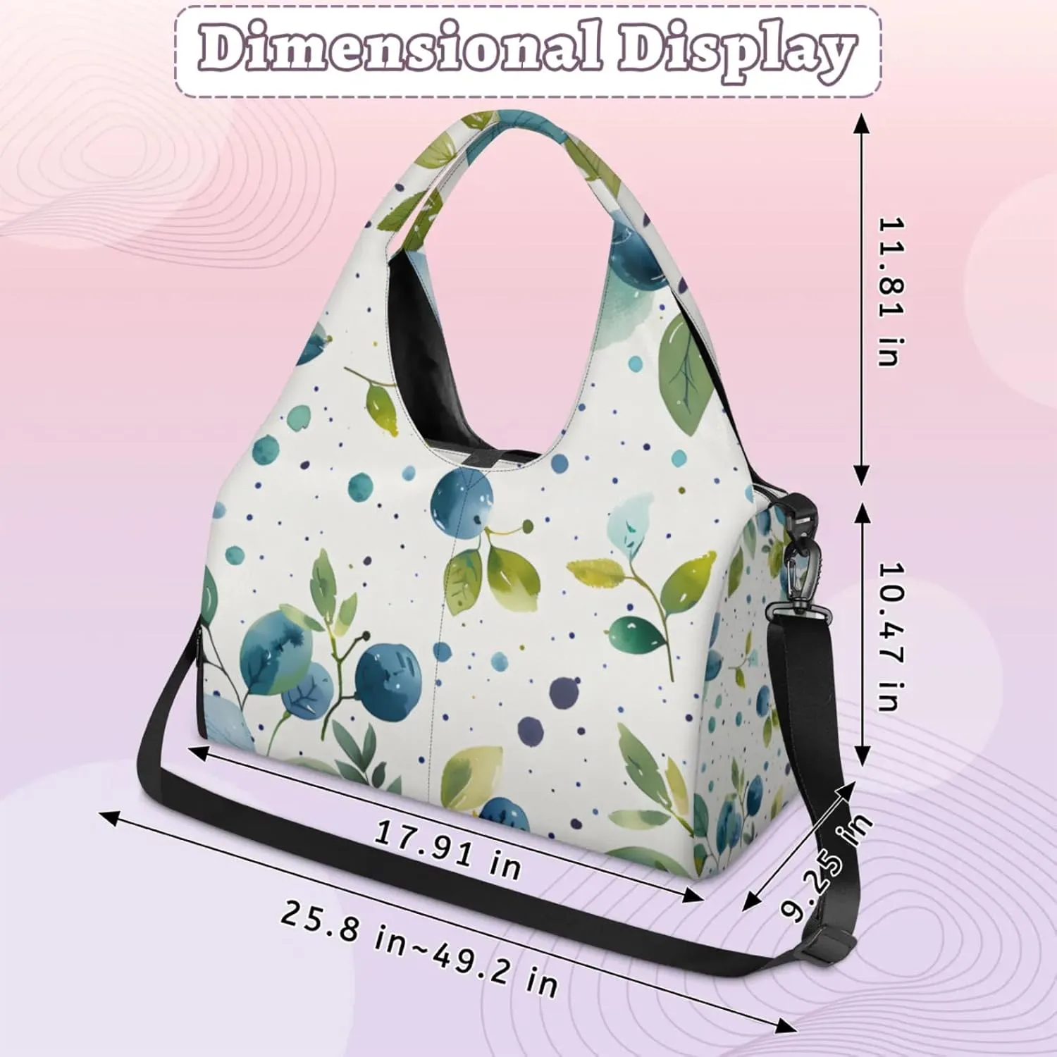 Gym Bag for Women Blueberry Watercolor Duffel Bag with Shoe Compartment and Yoga Mat Holder Portable Weekender Bags Travel Tote Bags