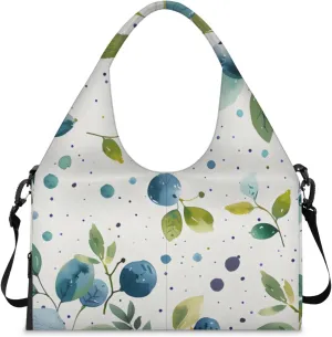 Gym Bag for Women Blueberry Watercolor Duffel Bag with Shoe Compartment and Yoga Mat Holder Portable Weekender Bags Travel Tote Bags
