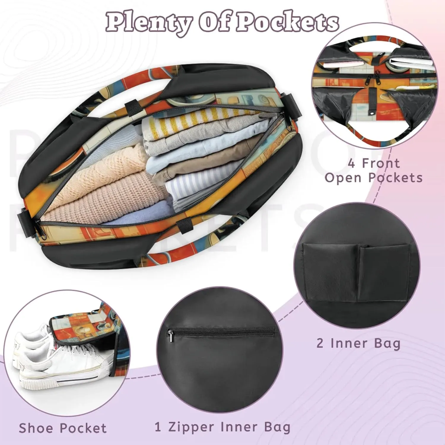 Gym Bag for Women Coffee Cup Duffel Bag with Shoe Compartment and Yoga Mat Holder Portable Weekender Bags Travel Tote Bags