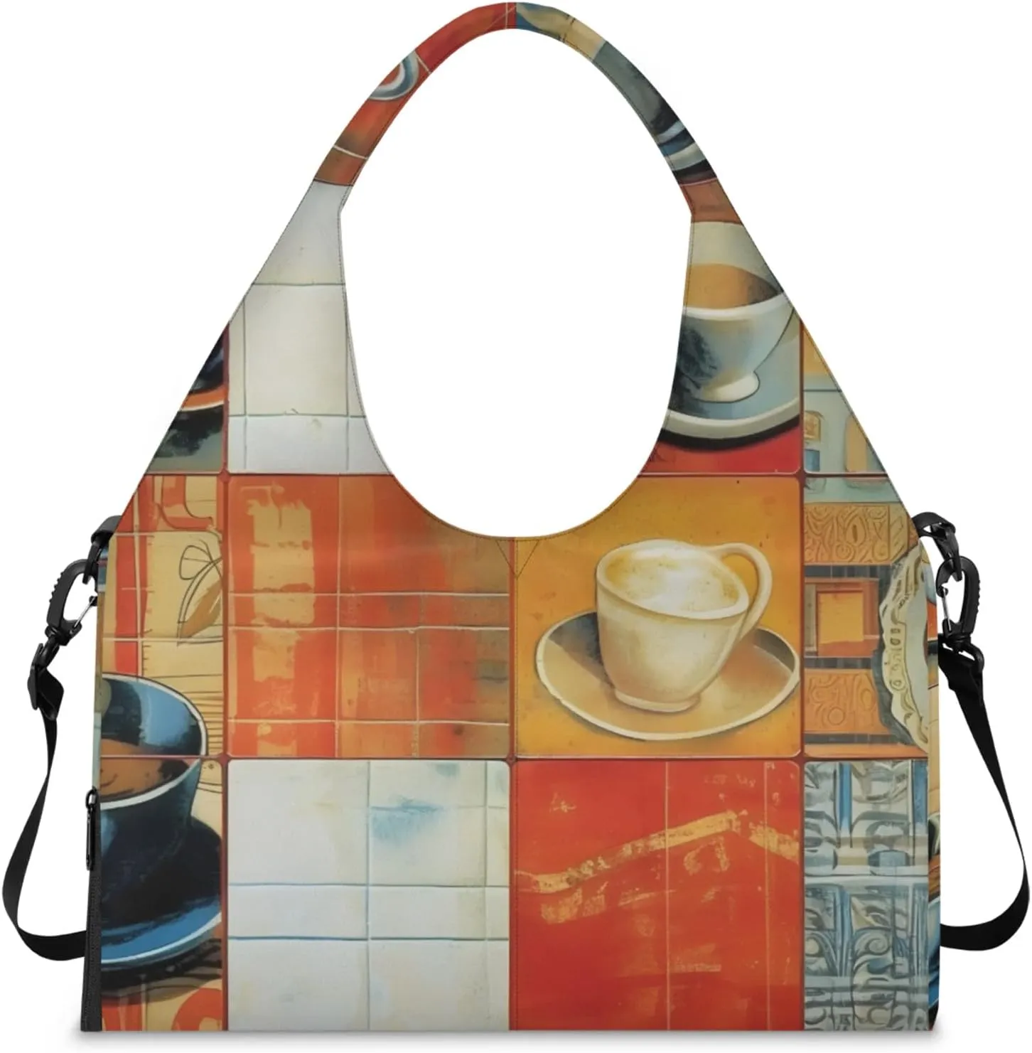 Gym Bag for Women Coffee Cup Duffel Bag with Shoe Compartment and Yoga Mat Holder Portable Weekender Bags Travel Tote Bags