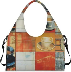 Gym Bag for Women Coffee Cup Duffel Bag with Shoe Compartment and Yoga Mat Holder Portable Weekender Bags Travel Tote Bags