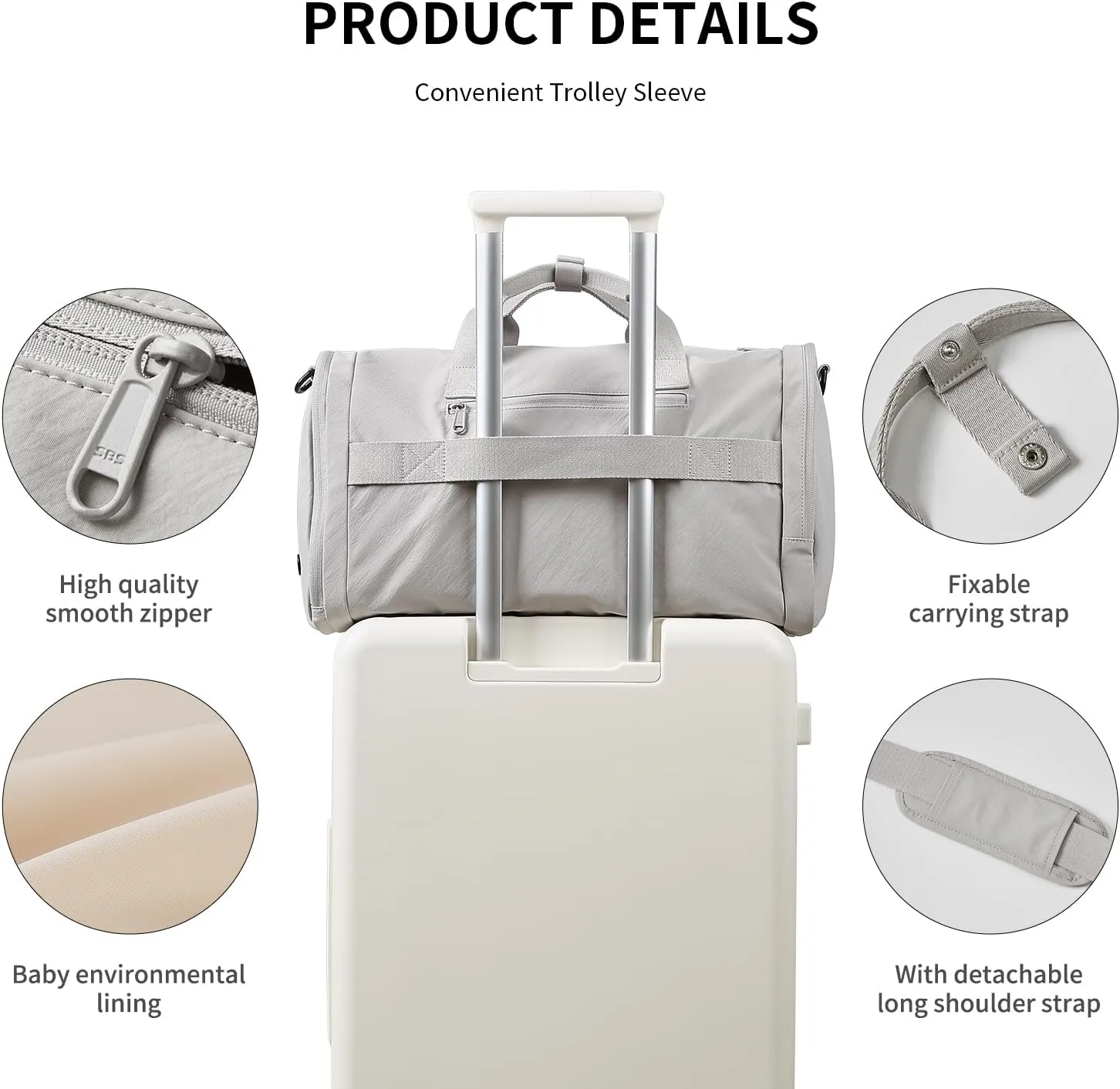 Gym Bag for Women Men with Shoes Compartment, 3 in 1 Carry on Travel Duffel Bags with Trolley Sleeve, Lightweight&Water Resistant Gym Duffel Bag for Travel, Sports, Fitness&Workout (Elegant Gray)