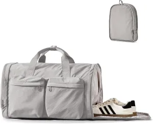 Gym Bag for Women Men with Shoes Compartment, 3 in 1 Carry on Travel Duffel Bags with Trolley Sleeve, Lightweight&Water Resistant Gym Duffel Bag for Travel, Sports, Fitness&Workout (Elegant Gray)