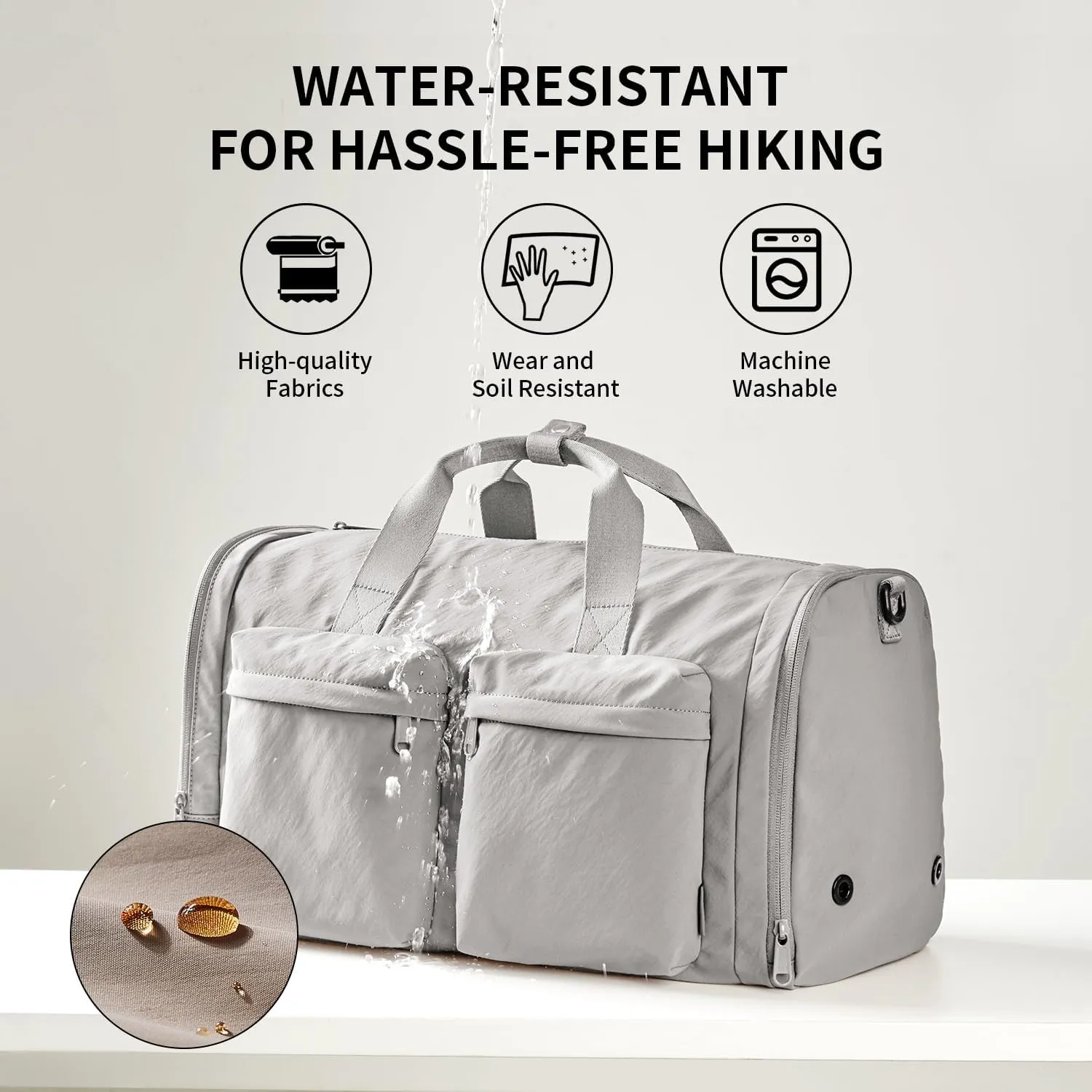 Gym Bag for Women Men with Shoes Compartment, 3 in 1 Carry on Travel Duffel Bags with Trolley Sleeve, Lightweight&Water Resistant Gym Duffel Bag for Travel, Sports, Fitness&Workout (Elegant Gray)