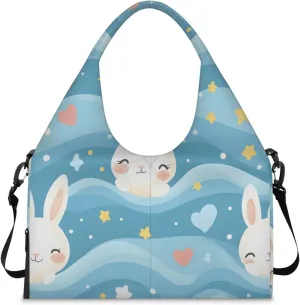 Gym Bag for Women Rabbit Heart Star Duffel Bag with Shoe Compartment and Yoga Mat Holder Portable Weekender Bags Travel Tote Bags