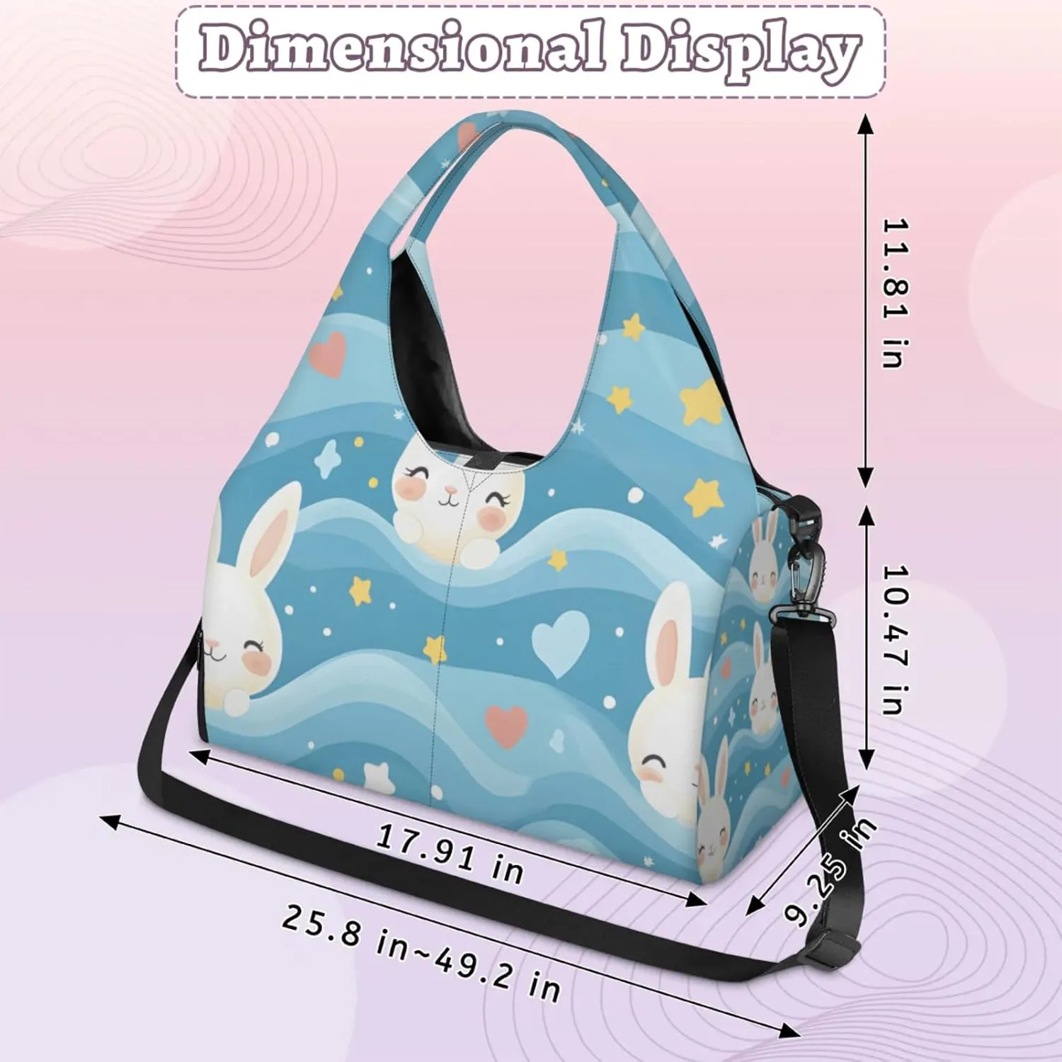 Gym Bag for Women Rabbit Heart Star Duffel Bag with Shoe Compartment and Yoga Mat Holder Portable Weekender Bags Travel Tote Bags