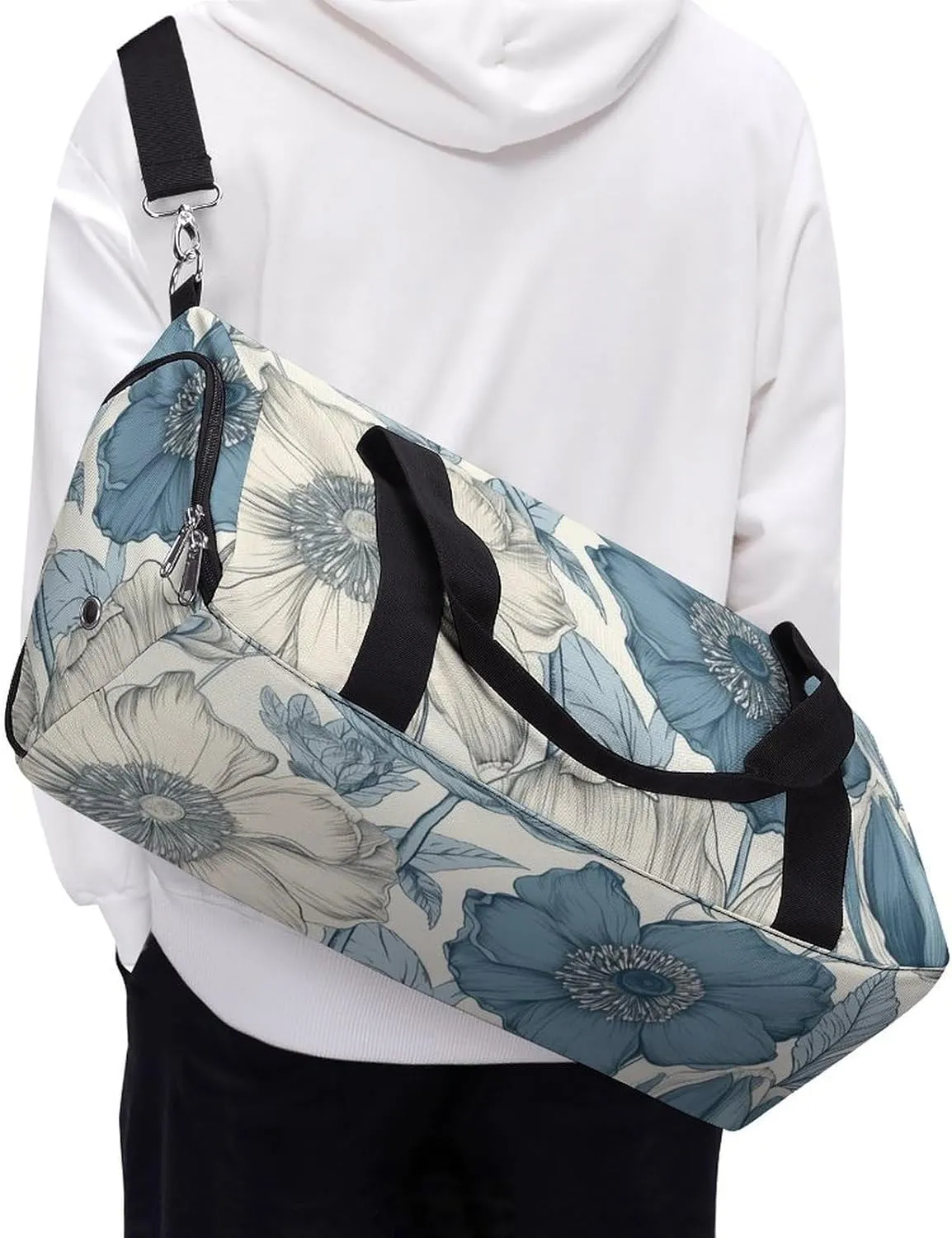 Gym Bag Light Indigo Flowers Duffel Bag for Men Women Travel Overnight Bag with Shoe Compartment Workout Bags