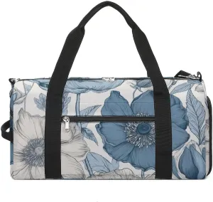 Gym Bag Light Indigo Flowers Duffel Bag for Men Women Travel Overnight Bag with Shoe Compartment Workout Bags