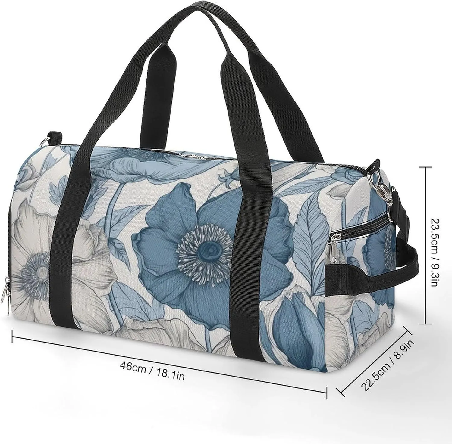 Gym Bag Light Indigo Flowers Duffel Bag for Men Women Travel Overnight Bag with Shoe Compartment Workout Bags