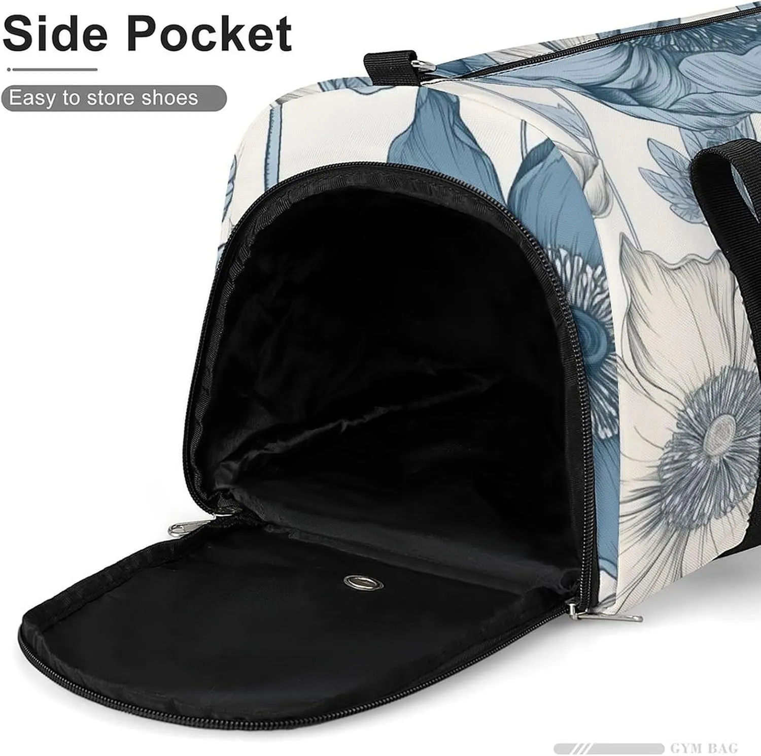 Gym Bag Light Indigo Flowers Duffel Bag for Men Women Travel Overnight Bag with Shoe Compartment Workout Bags