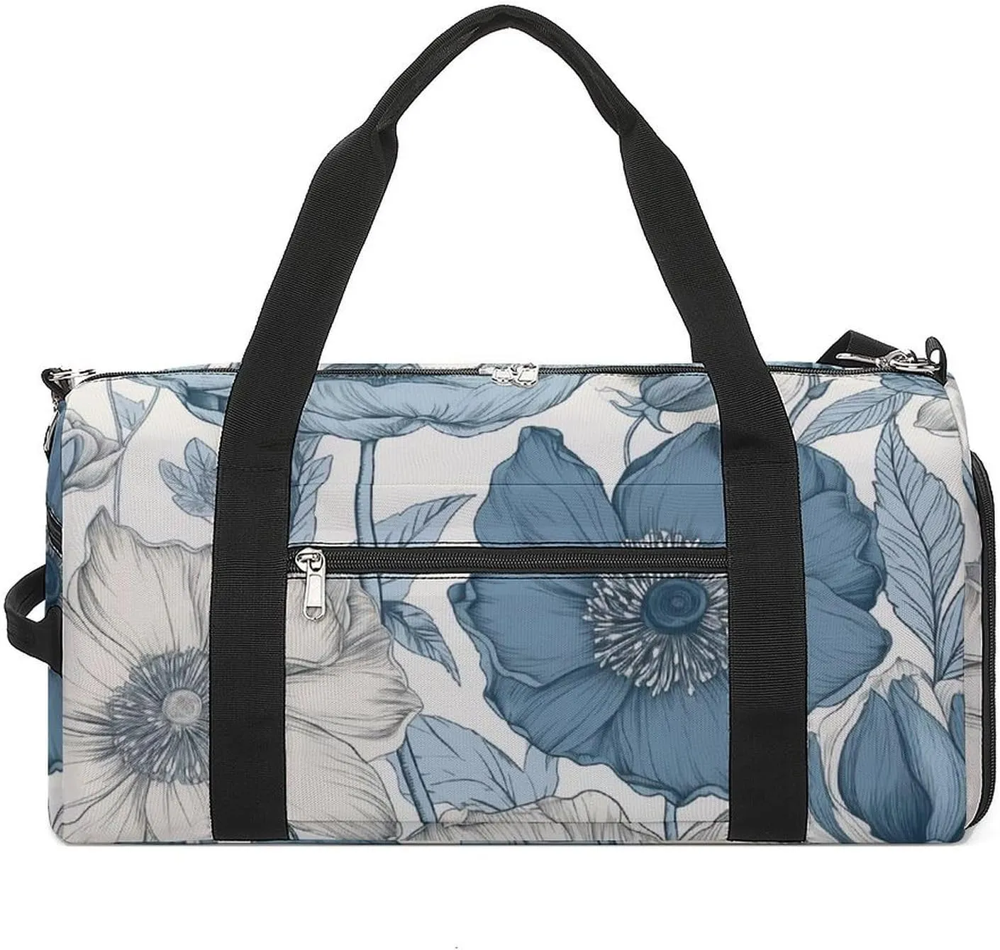 Gym Bag Light Indigo Flowers Duffel Bag for Men Women Travel Overnight Bag with Shoe Compartment Workout Bags