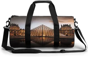 Gym Bag, Louvre Museum in Paris Printed Gym Bag,cylinder Gym Bag,sports Luggage Bag,weekend Luggage Bag