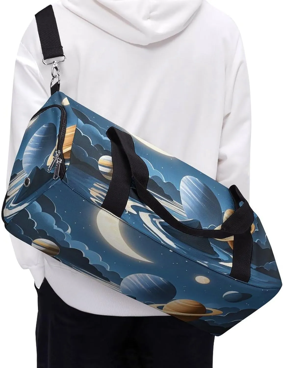 Gym Bag Moon Stars And Planets Duffel Bag for Men Women Travel Overnight Bag with Shoe Compartment Workout Bags