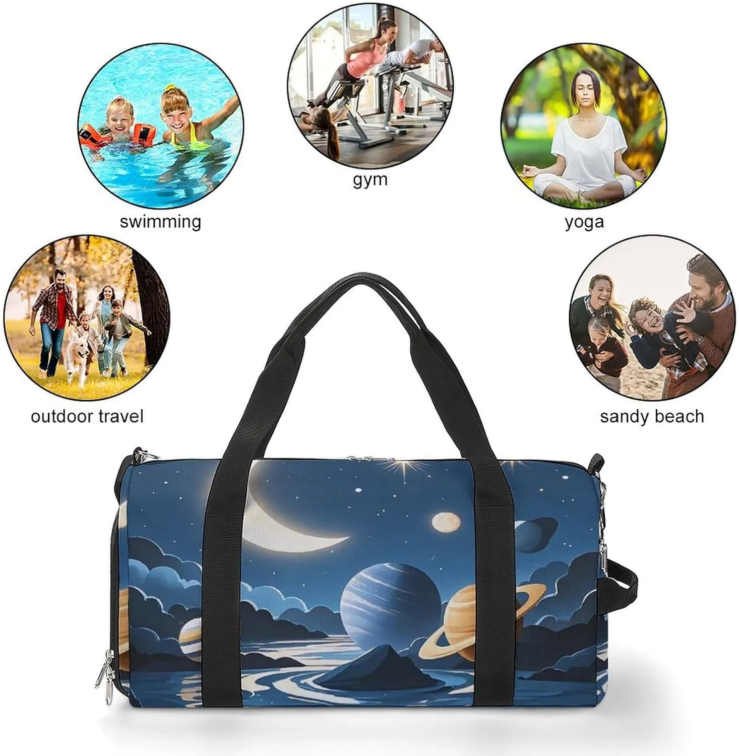 Gym Bag Moon Stars And Planets Duffel Bag for Men Women Travel Overnight Bag with Shoe Compartment Workout Bags