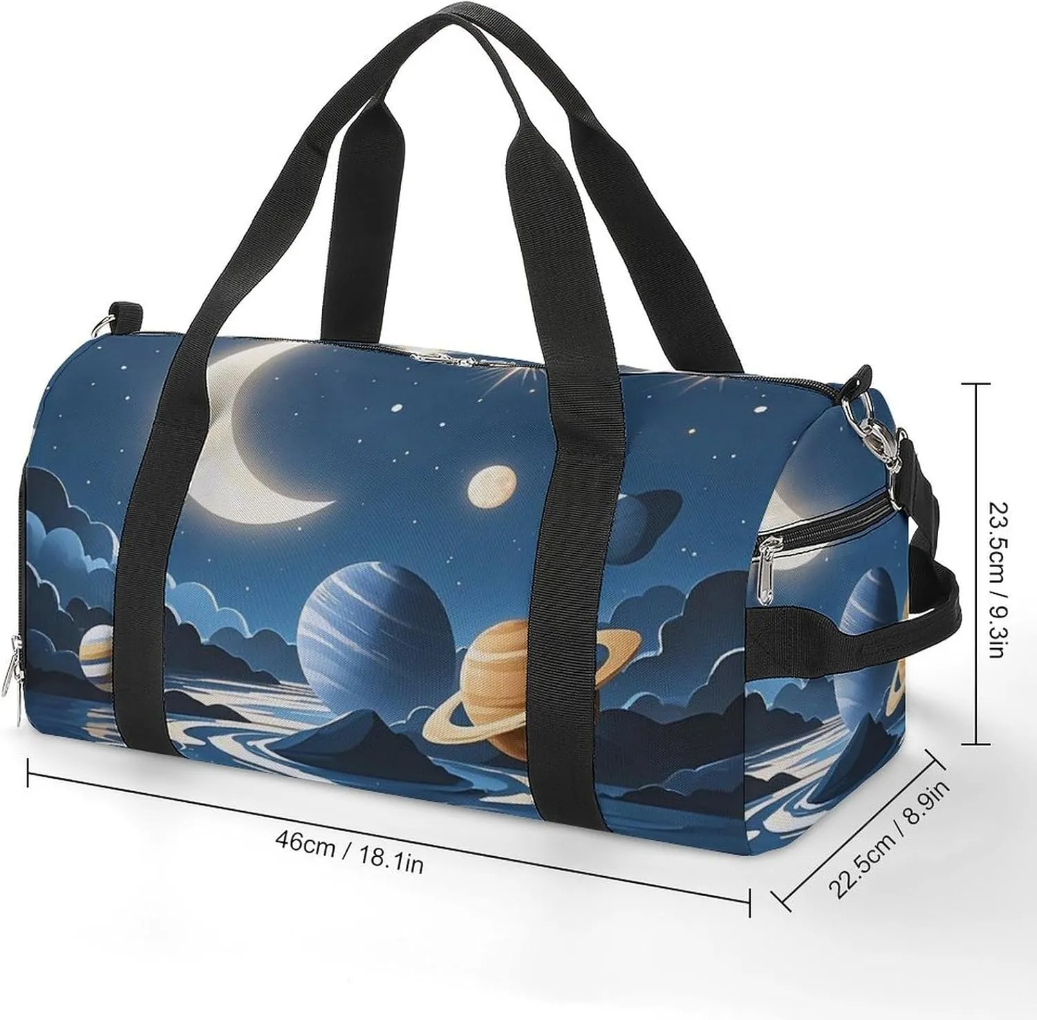 Gym Bag Moon Stars And Planets Duffel Bag for Men Women Travel Overnight Bag with Shoe Compartment Workout Bags