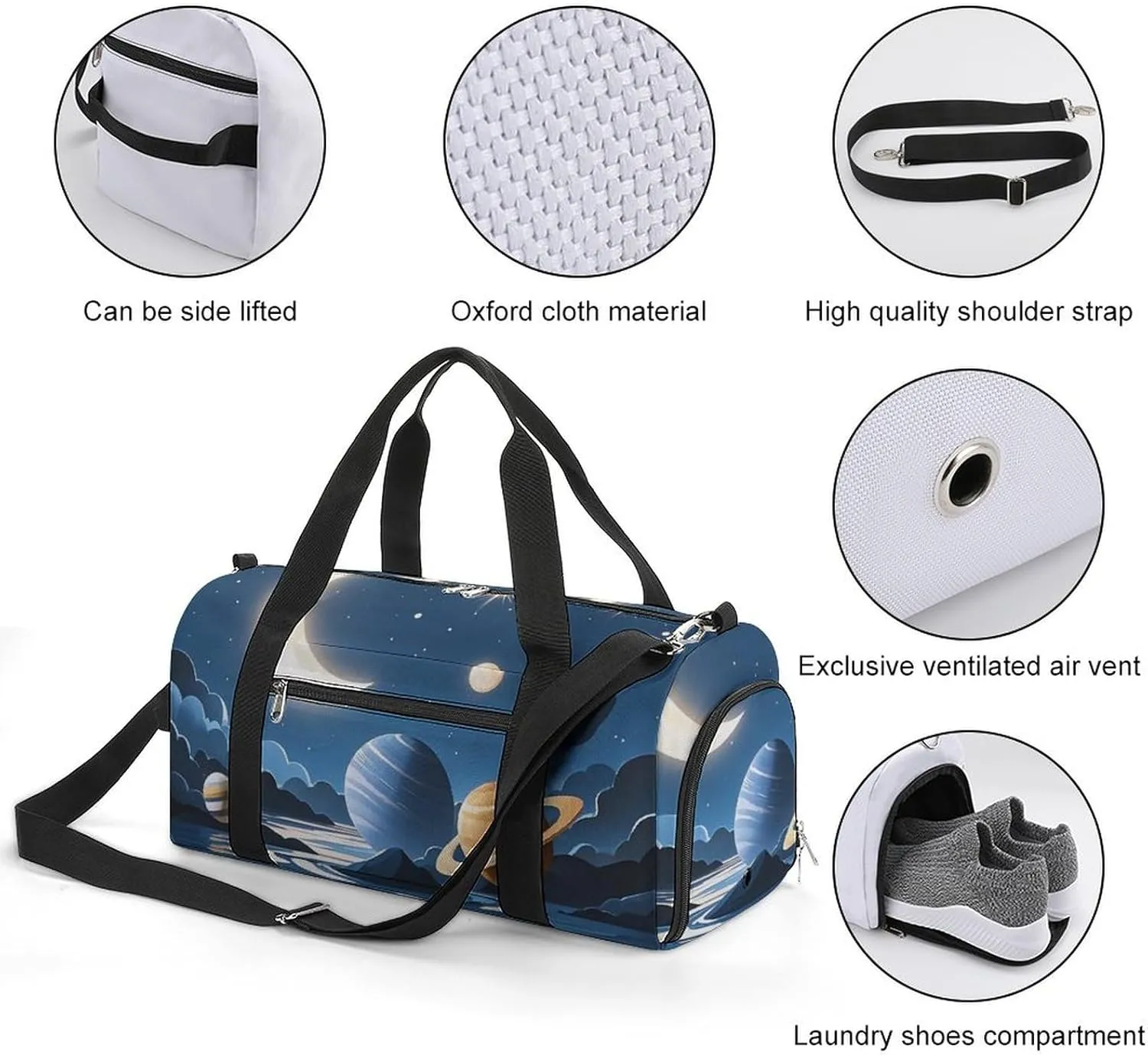 Gym Bag Moon Stars And Planets Duffel Bag for Men Women Travel Overnight Bag with Shoe Compartment Workout Bags