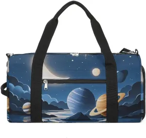 Gym Bag Moon Stars And Planets Duffel Bag for Men Women Travel Overnight Bag with Shoe Compartment Workout Bags