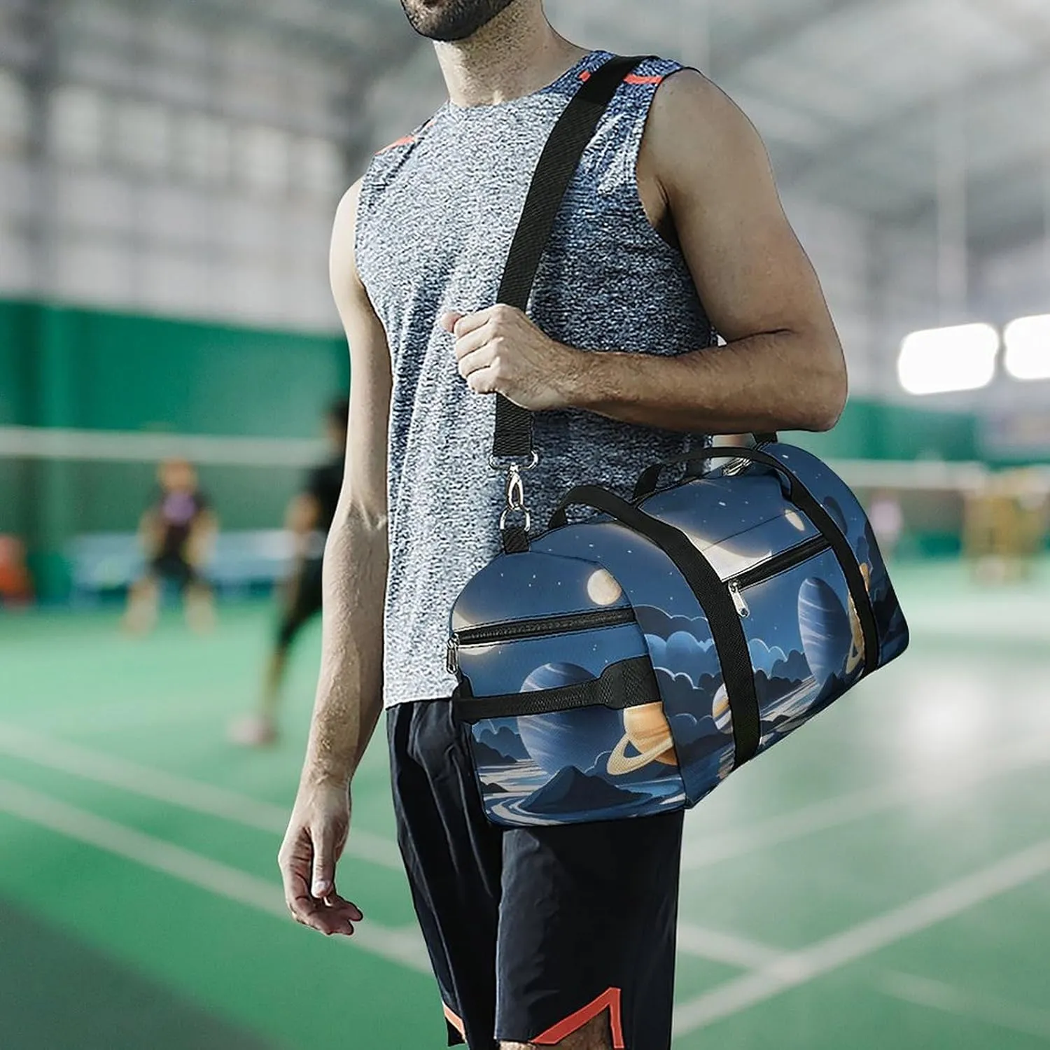 Gym Bag Moon Stars And Planets Duffel Bag for Men Women Travel Overnight Bag with Shoe Compartment Workout Bags