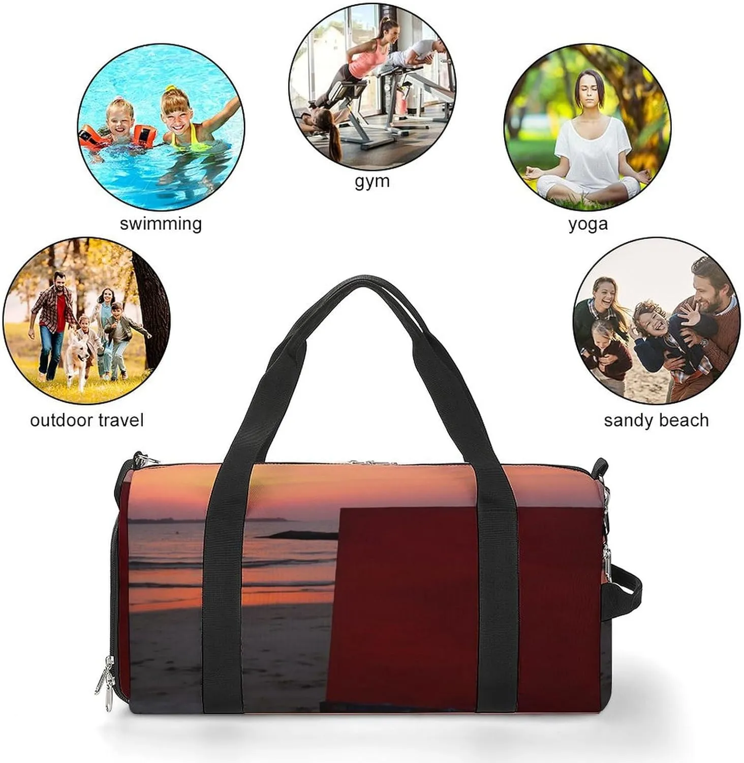 Gym Bag Painting Sunset by The Seaside Duffel Bag for Men Women Travel Overnight Bag with Shoe Compartment Workout Bags
