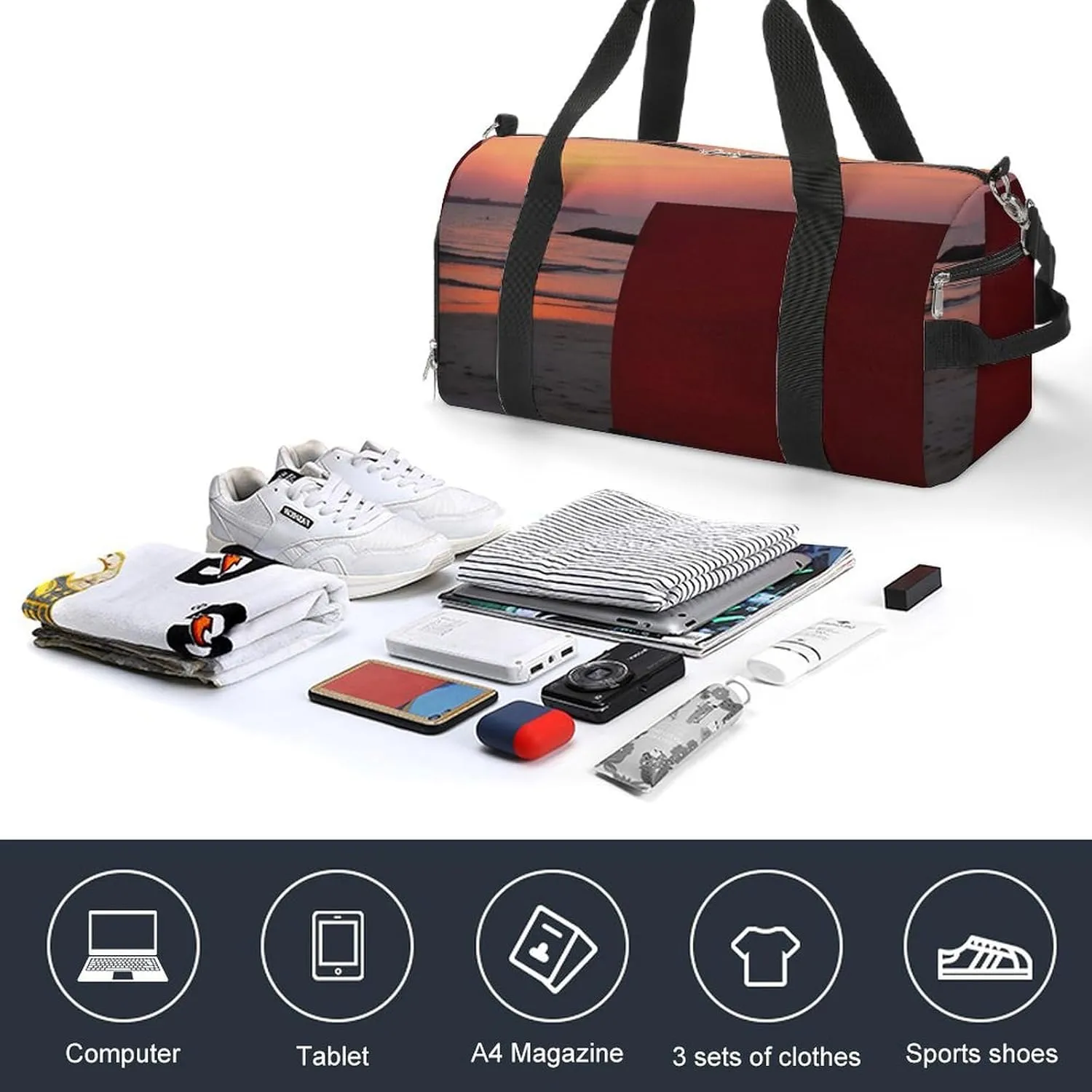 Gym Bag Painting Sunset by The Seaside Duffel Bag for Men Women Travel Overnight Bag with Shoe Compartment Workout Bags