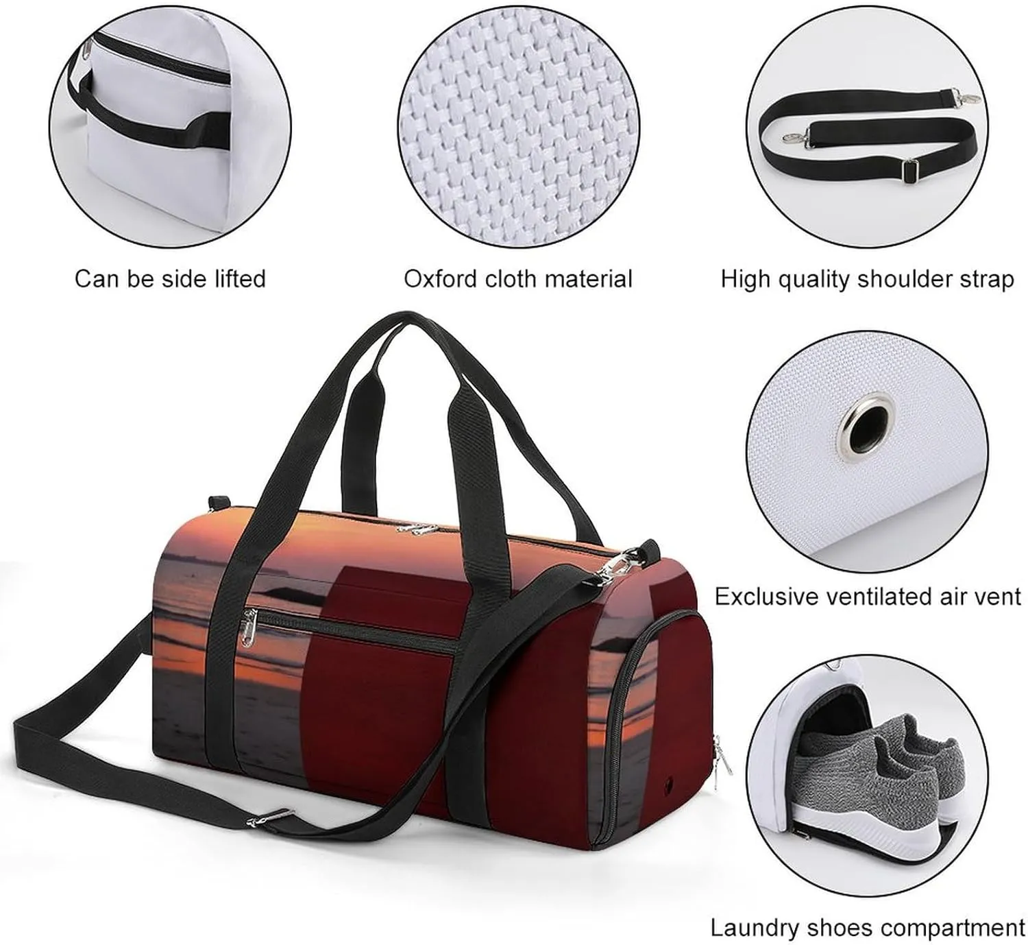 Gym Bag Painting Sunset by The Seaside Duffel Bag for Men Women Travel Overnight Bag with Shoe Compartment Workout Bags