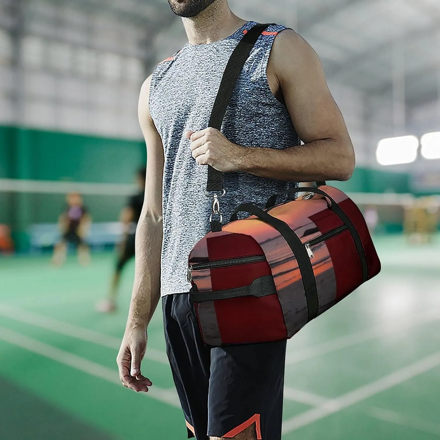 Gym Bag Painting Sunset by The Seaside Duffel Bag for Men Women Travel Overnight Bag with Shoe Compartment Workout Bags