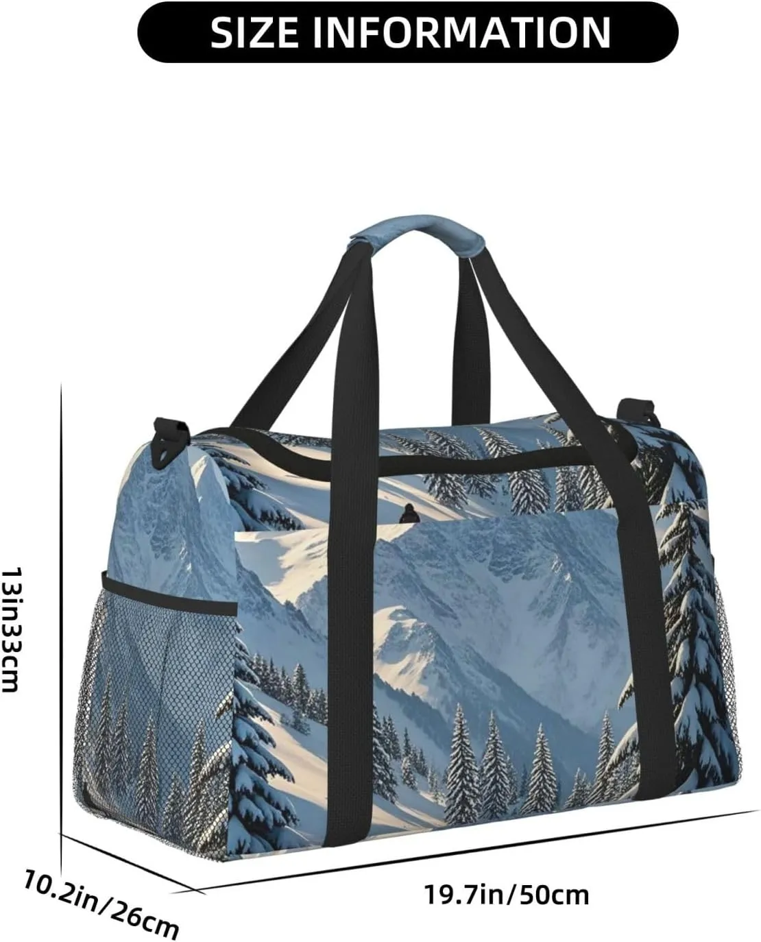 Gym Bag Winter Mountains Snow Scene Duffel Bag for Men Women Travel Overnight Bag with Shoe Compartment Workout Bags