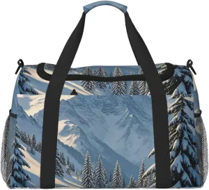 Gym Bag Winter Mountains Snow Scene Duffel Bag for Men Women Travel Overnight Bag with Shoe Compartment Workout Bags