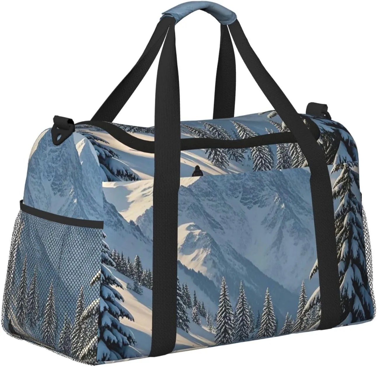 Gym Bag Winter Mountains Snow Scene Duffel Bag for Men Women Travel Overnight Bag with Shoe Compartment Workout Bags