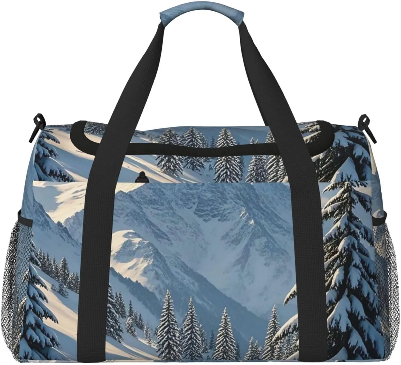 Gym Bag Winter Mountains Snow Scene Duffel Bag for Men Women Travel Overnight Bag with Shoe Compartment Workout Bags