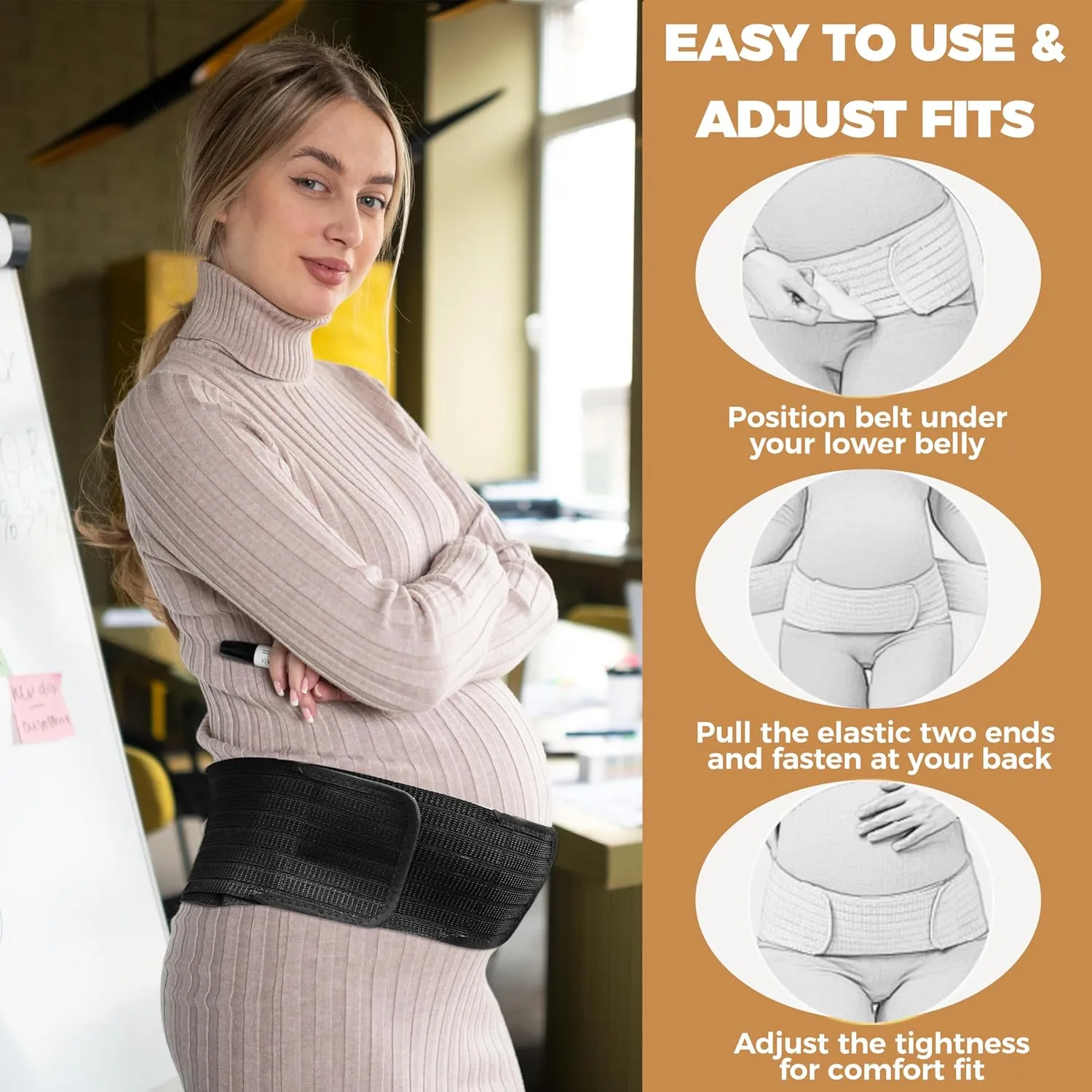HAB Smart 3 in 1 Pregnancy Support Belt - Compression Belly Bands for Pregnant Women, Maternity Support Belt for Back/Pelvic/Hip Pain, Ultimate Comfort in Pregnancy (Black, One Size)