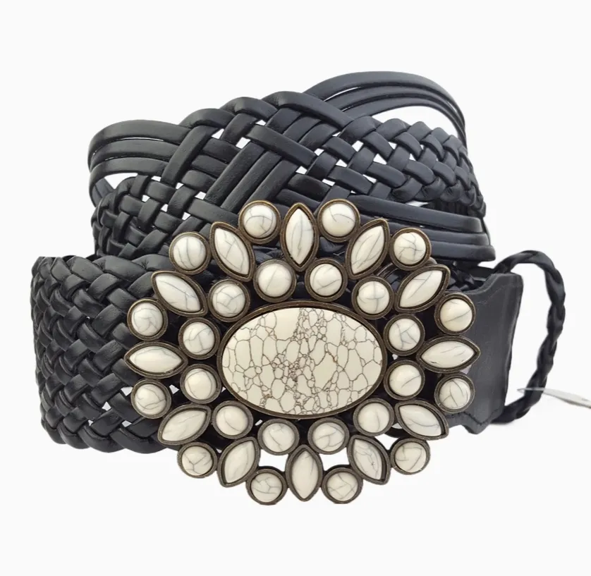 Hand Braided Bone Stone Leather Belts