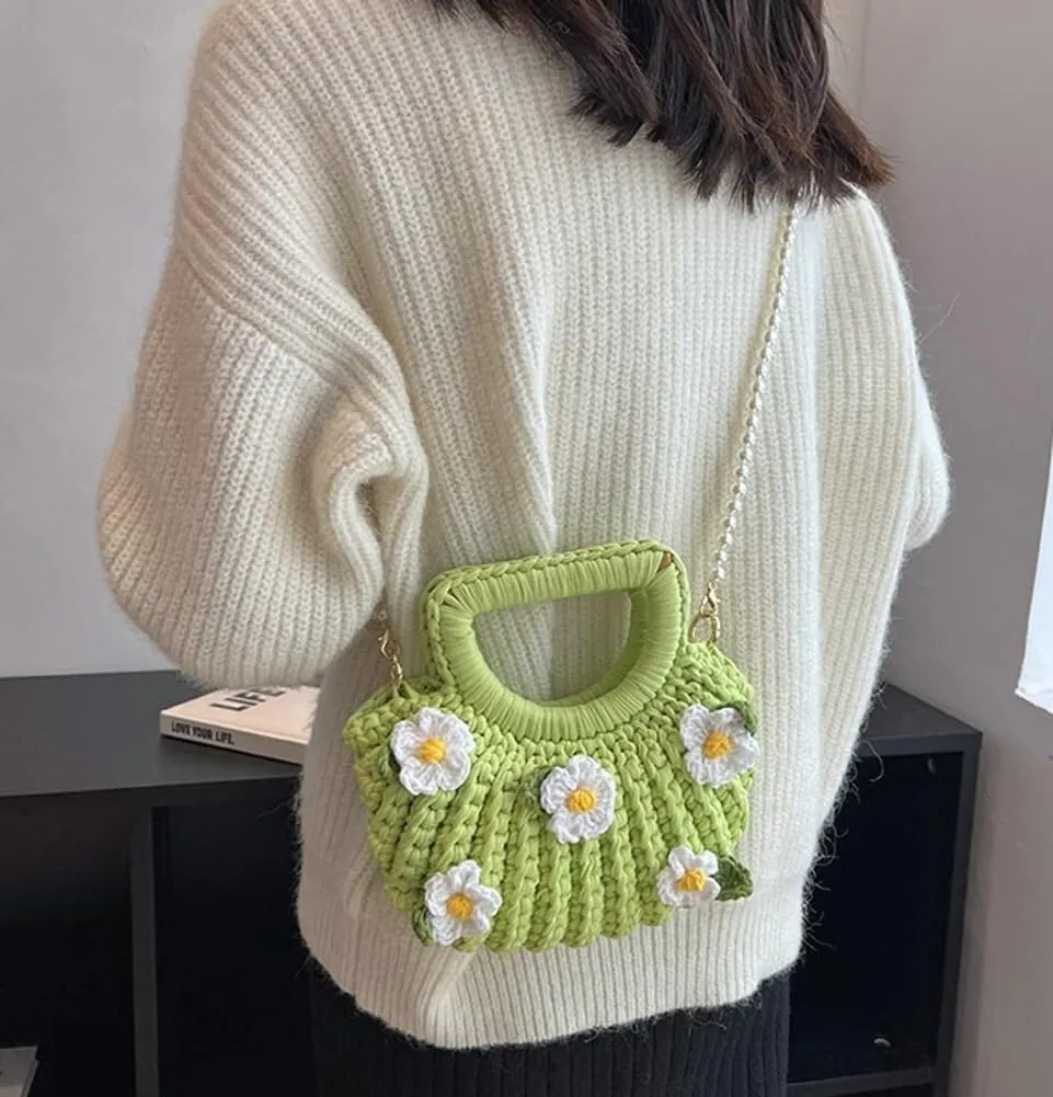 Handmade Cotton Thread Crochet DIY Knit Woven Shell Clutch Tote Crossbody & Shoulder Handbag Purse for Women