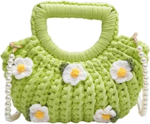 Handmade Cotton Thread Crochet DIY Knit Woven Shell Clutch Tote Crossbody & Shoulder Handbag Purse for Women