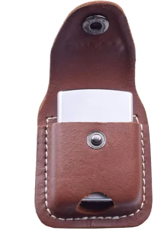 Handmade Fliptop Leather Lighter Pouch Holder Case with Pocket Belt Loop (Brown)