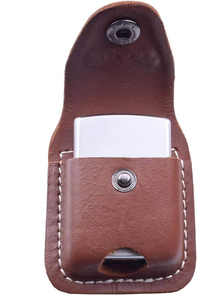 Handmade Fliptop Leather Lighter Pouch Holder Case with Pocket Belt Loop (Brown)