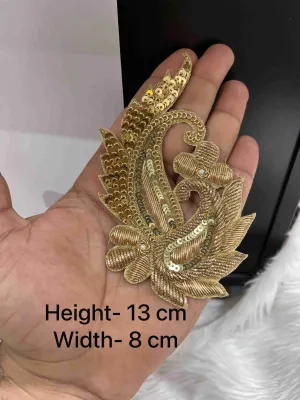 Handmade Zardosi Embroidered Patch for Ethnic Wear & Craft Projects | Gold Appliqué for Sarees, Lehengas, Blouses & DIY Décor